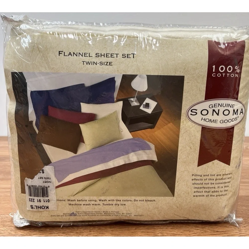 Sonoma Flannel Sheet Set in Ivory, Twin Size, 100% Cotton NEW in Package